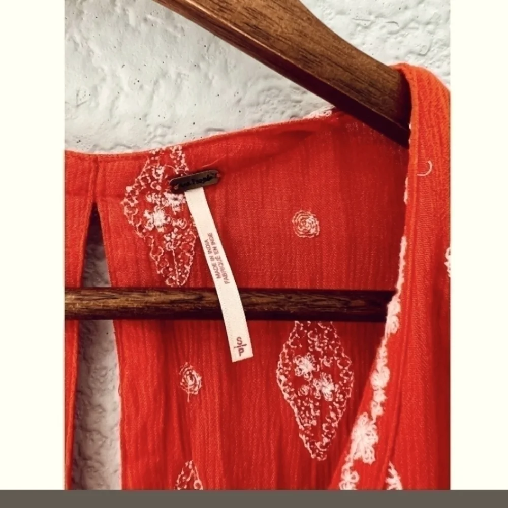 Free People Orange Sleeveless Embroidered Tunic SIZE SMALL